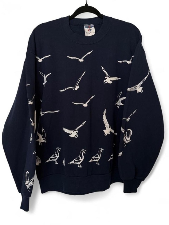 Jerzees Sweaters - Vintage navy blue seagull beach print sweatshirt crewneck size large